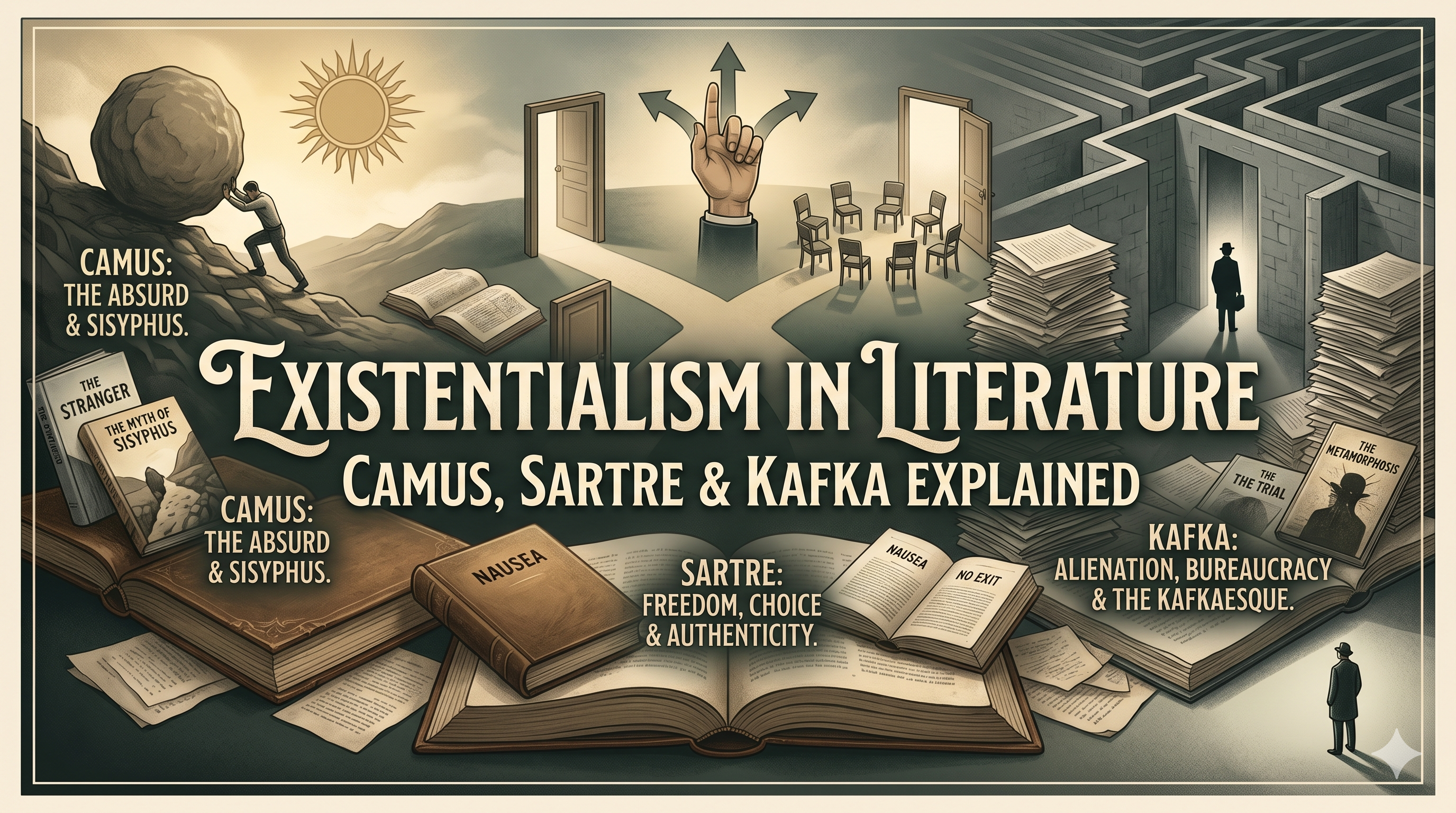 Existentialism in Literature: Camus, Sartre & Kafka Explained